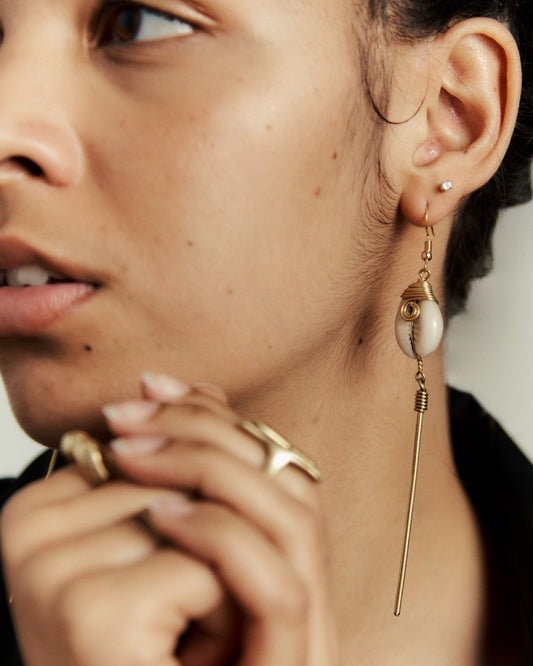 Usafi Brass and Cowrie Shell Earrings