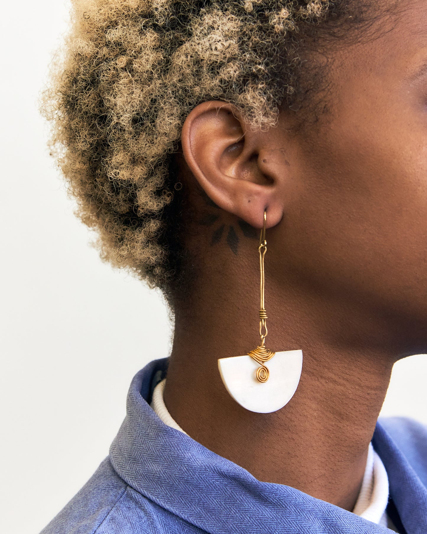 Nusu Mwezi Brass + Bone Earrings