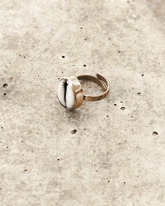 Brass and Cowrie Shell Ring