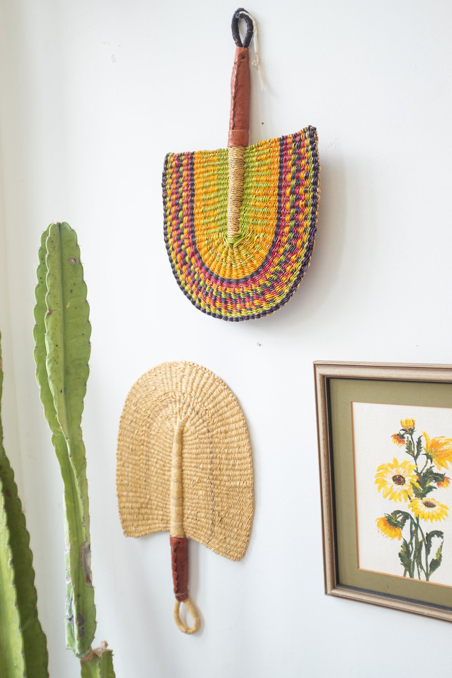 Benin Hand Fan & Wall Hanging - Lime/Orange