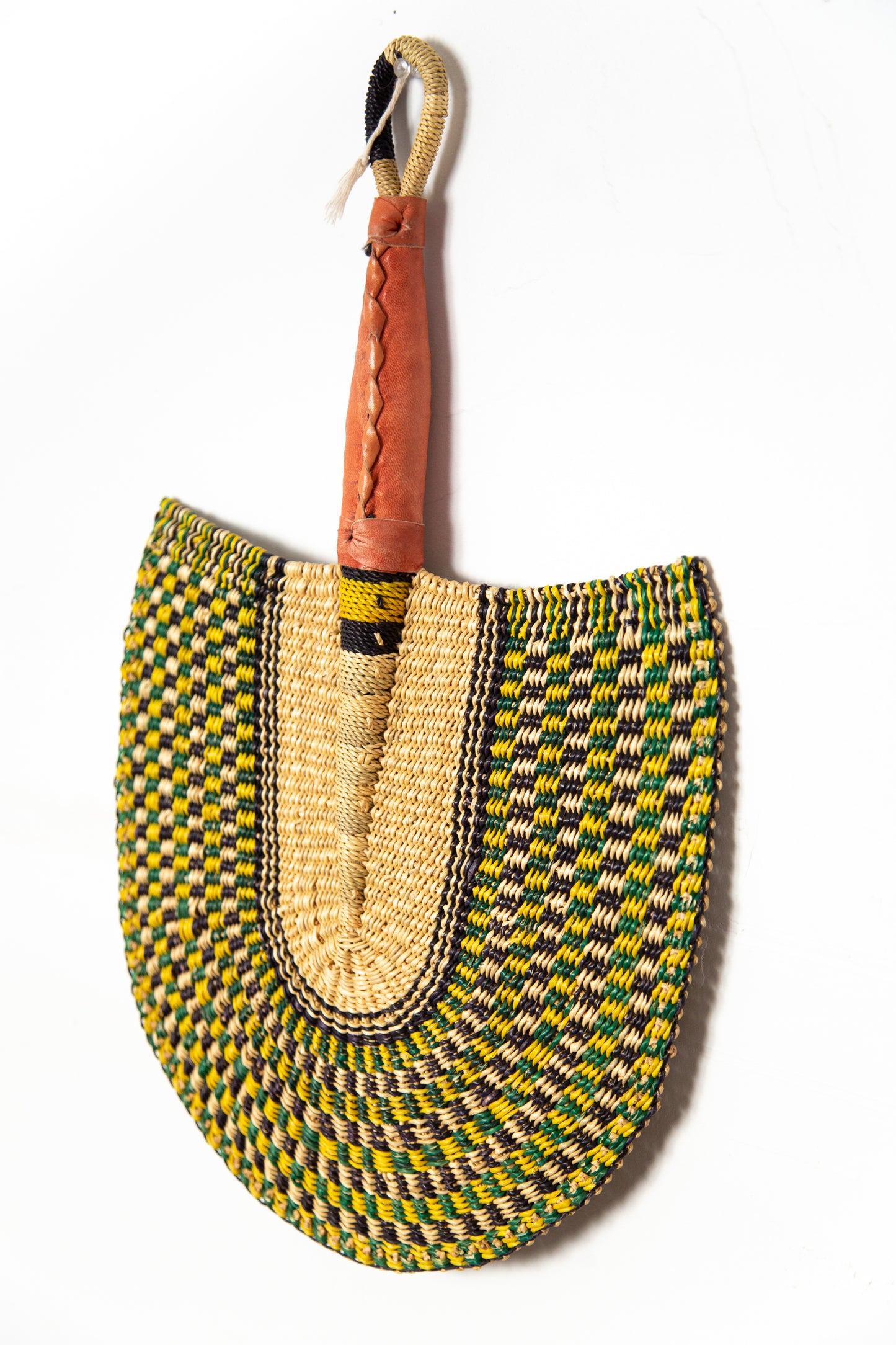 Benin Hand Fan & Wall Hanging - Yellow/ Green
