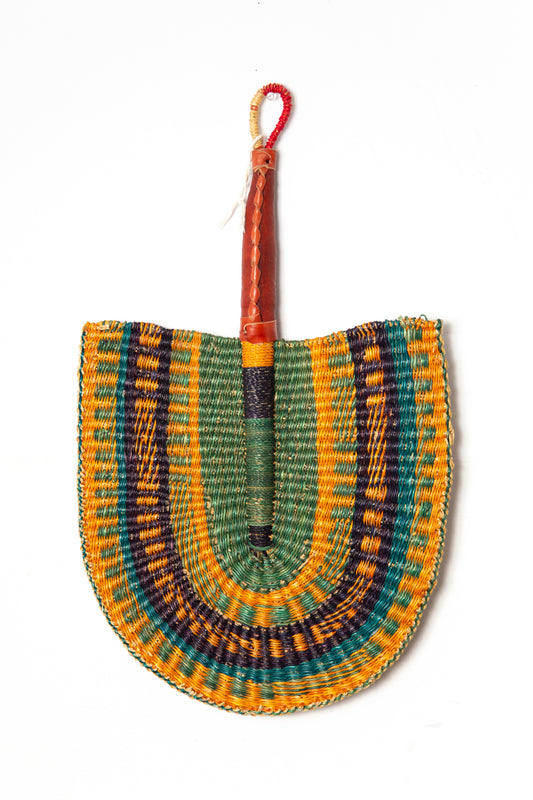 Benin Hand Fan & Wall Hanging - Green/Orange