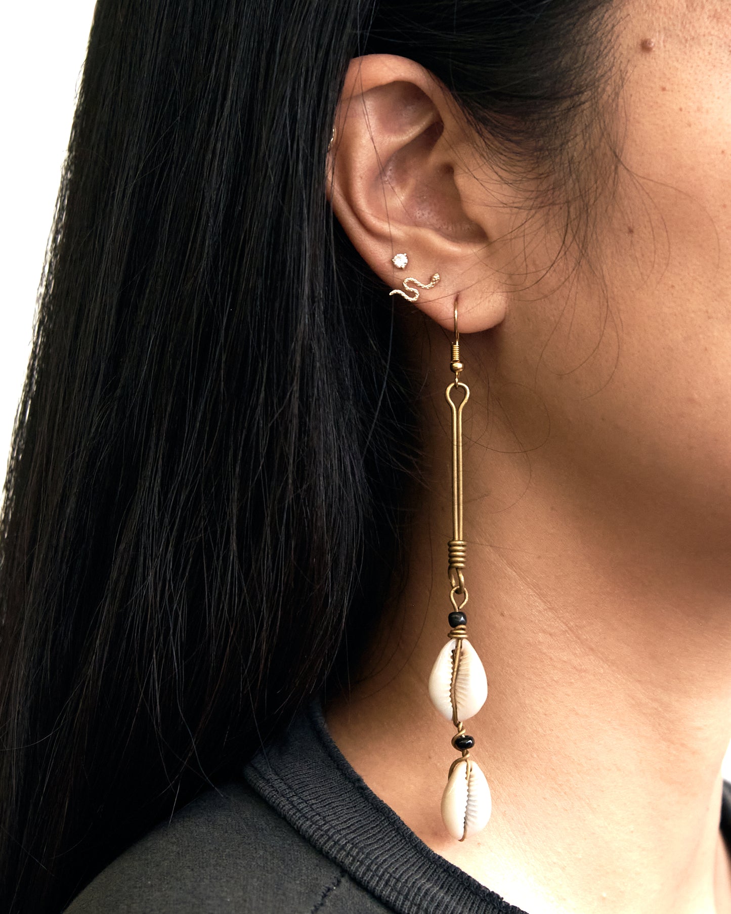 Brass and Cowrie Shell Earrings
